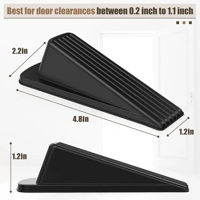 Alt view image 3 of 7 - 5 Pack Door Stoppers for Bottom of Door, Premium Rubber Door Stops, Sturdy Wedge for Carpet, Tile, Concrete, Wood, Door Holder for Heavy Duty Door, Black