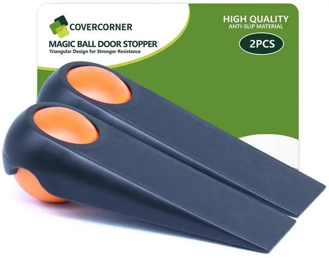 Main image of Door Stoppers for Bottom of Door, Rubber Door Stopper Wedges, Door Holders for All Types of Surfaces, 2 Pack Magic Ball Door Stops, 5 inch, Black and Orange