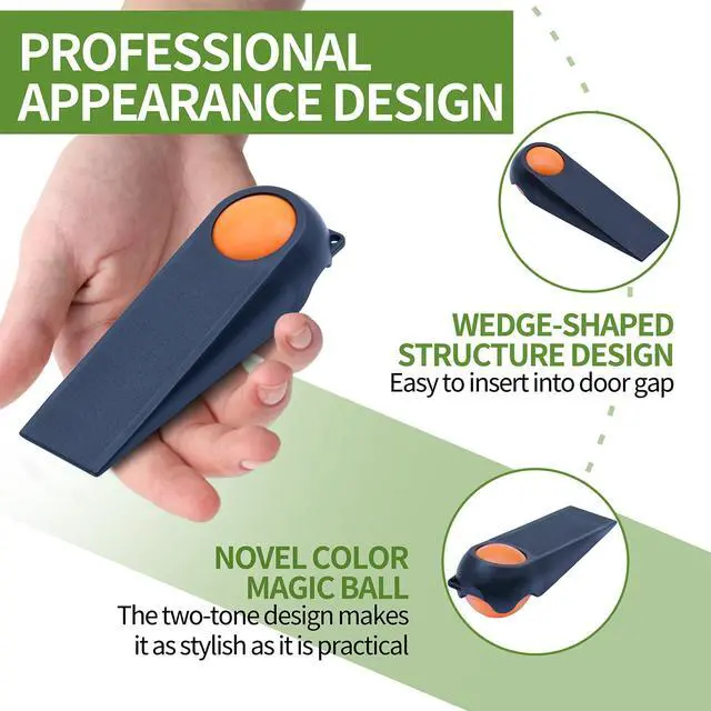 Alt view image 3 of 7 - Door Stoppers for Bottom of Door, Rubber Door Stopper Wedges, Door Holders for All Types of Surfaces, 2 Pack Magic Ball Door Stops, 5 inch, Black and Orange
