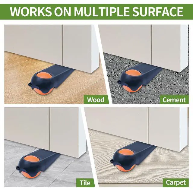 Alt view image 6 of 7 - Door Stoppers for Bottom of Door, Rubber Door Stopper Wedges, Door Holders for All Types of Surfaces, 2 Pack Magic Ball Door Stops, 5 inch, Black and Orange