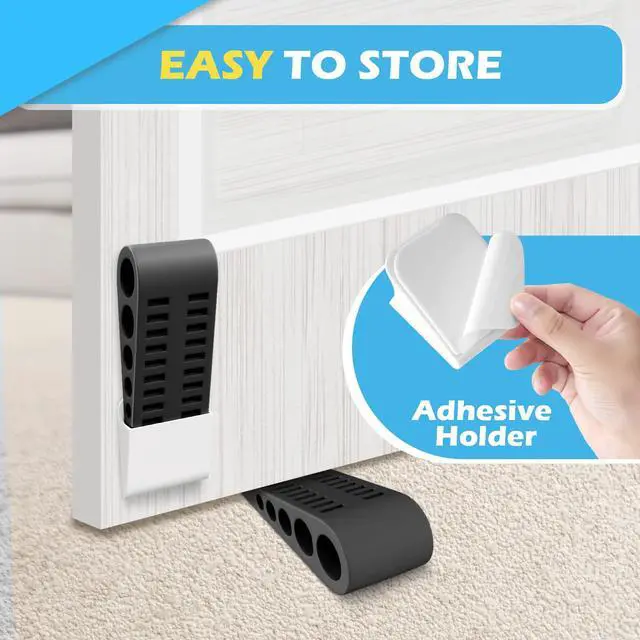 Alt view image 5 of 7 - Rubber Door Stoppers for Bottom of Door - 4 Pack Door Stop Wedge with Holder Heavy Duty Doorstop for Home Office Dorm Classroom Garage Stackable on Multi Floor Carpet Concrete Tile Linoleum & Wood