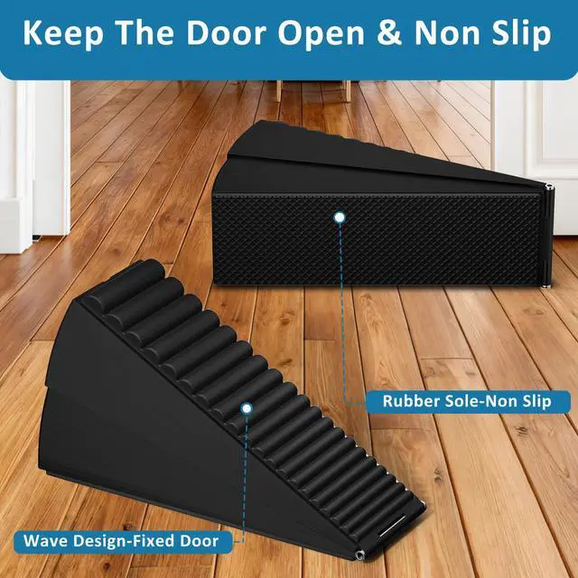 Alt view image 4 of 7 - 2 Pack Heavy Duty Door Stopper, Adjustable Spring Large Stopper, 3 Inches High Tall Wedge Stoppers for Bottom of Door, Door Stop Suits Wood, Carpet, Tiles, Home, Heavy Door, Black