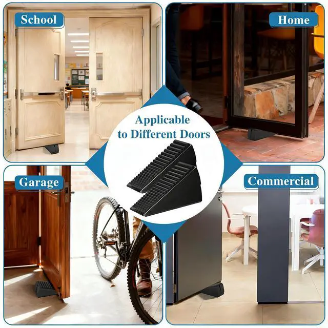 Alt view image 6 of 7 - 2 Pack Heavy Duty Door Stopper, Adjustable Spring Large Stopper, 3 Inches High Tall Wedge Stoppers for Bottom of Door, Door Stop Suits Wood, Carpet, Tiles, Home, Heavy Door, Black
