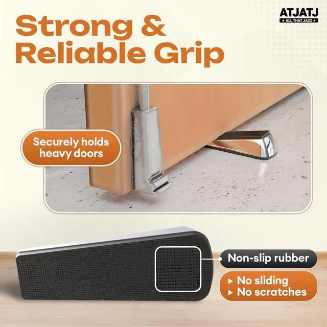 Alt view image 3 of 6 - 2 Packs Door Stoppers for Bottom, Rubber Wedge, Heavy Duty Doorstop for Inside, Rubber, Floor, Wedge Garage Classroom Stopper for Carpet, Door Holder