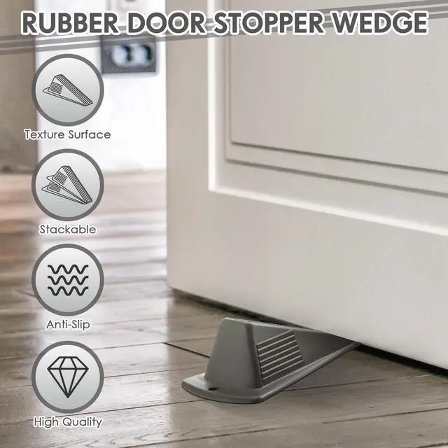 Alt view image 3 of 6 - 2 Pcs Jumbo Door Stoppers Heavy Duty Door Stopper Tall up to 2inch Tall Wedge TPR Large Wedge Stackable Big Rubber Doorstop for Hotel Carpet Hardwood Concrete and Tile (Gray)