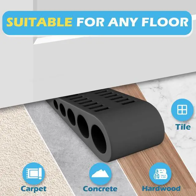 Alt view image 3 of 7 - Rubber Door Stoppers for Bottom of Door - 4 Pack Door Stop Wedge with Holder Heavy Duty Doorstop for Home Office Dorm Classroom Garage Stackable on Multi Floor Carpet Concrete Tile Linoleum & Wood