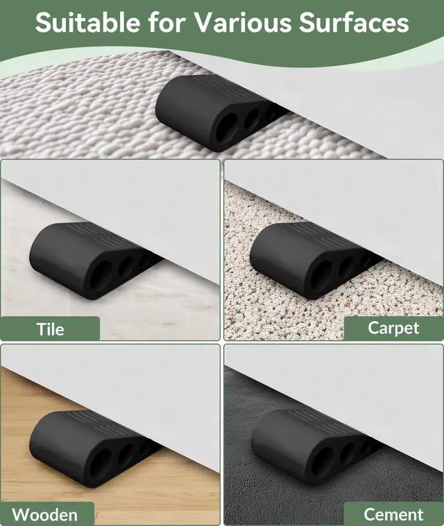 Alt view image 5 of 6 - 1.9 Inches Heavy Duty Door Stopper, 2 Pack Rubber Door Stop, Door Stoppers for Bottom of Door, Large Door Stopper Wedge for Home Office School (Black)