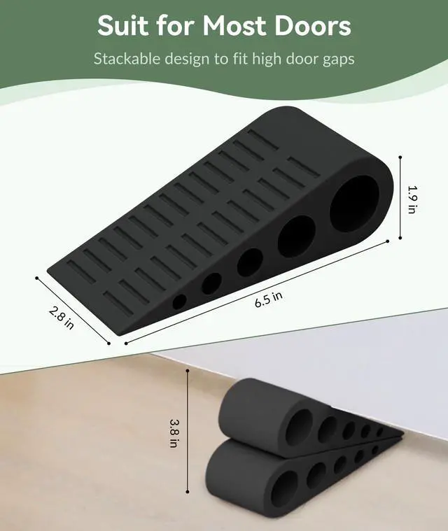 Alt view image 4 of 6 - 1.9 Inches Heavy Duty Door Stopper, 2 Pack Rubber Door Stop, Door Stoppers for Bottom of Door, Large Door Stopper Wedge for Home Office School (Black)