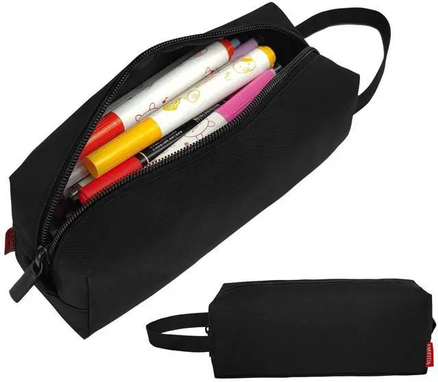 Main image of Pencil Case Pouch - Water Resistant Pencil Pouch Portable Pencil Bag Simple Office Stationery Pouch with Handle Back to School Supplies - Black