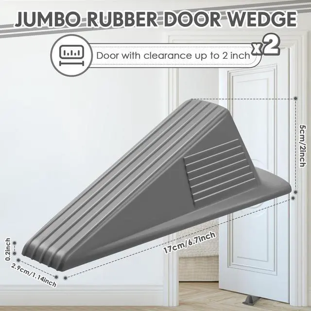 Alt view image 2 of 6 - 2 Pcs Jumbo Door Stoppers Heavy Duty Door Stopper Tall up to 2inch Tall Wedge TPR Large Wedge Stackable Big Rubber Doorstop for Hotel Carpet Hardwood Concrete and Tile (Gray)