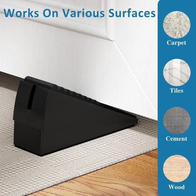 Alt view image 5 of 7 - 2 Pack Heavy Duty Door Stopper, Adjustable Spring Large Stopper, 3 Inches High Tall Wedge Stoppers for Bottom of Door, Door Stop Suits Wood, Carpet, Tiles, Home, Heavy Door, Black
