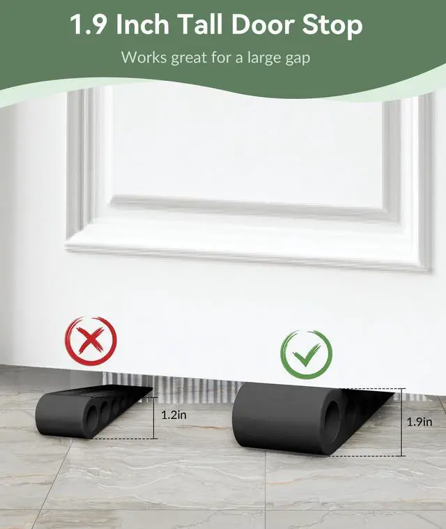 Alt view image 2 of 6 - 1.9 Inches Heavy Duty Door Stopper, 2 Pack Rubber Door Stop, Door Stoppers for Bottom of Door, Large Door Stopper Wedge for Home Office School (Black)