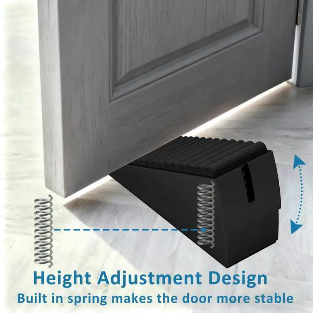 Alt view image 2 of 7 - 2 Pack Heavy Duty Door Stopper, Adjustable Spring Large Stopper, 3 Inches High Tall Wedge Stoppers for Bottom of Door, Door Stop Suits Wood, Carpet, Tiles, Home, Heavy Door, Black