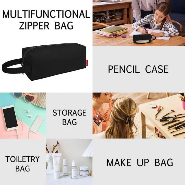 Alt view image 6 of 7 - Pencil Case Pouch - Water Resistant Pencil Pouch Portable Pencil Bag Simple Office Stationery Pouch with Handle Back to School Supplies - Black