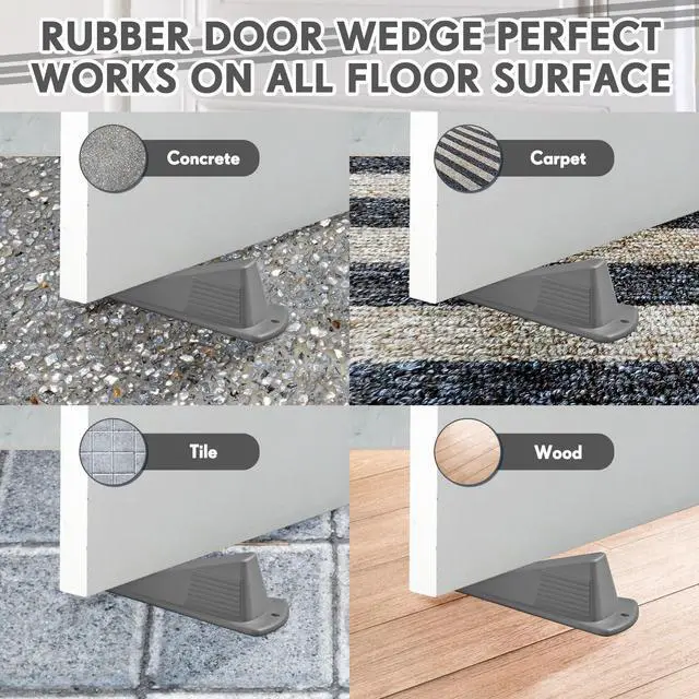 Alt view image 5 of 6 - 2 Pcs Jumbo Door Stoppers Heavy Duty Door Stopper Tall up to 2inch Tall Wedge TPR Large Wedge Stackable Big Rubber Doorstop for Hotel Carpet Hardwood Concrete and Tile (Gray)