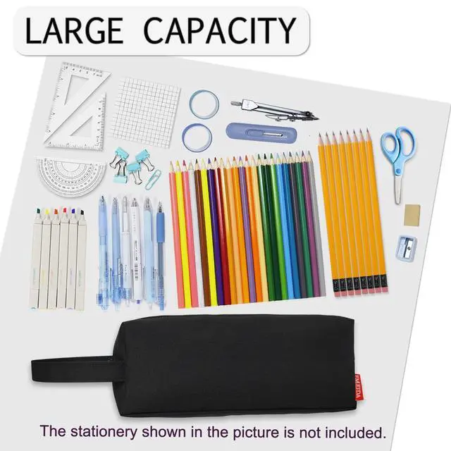 Alt view image 2 of 7 - Pencil Case Pouch - Water Resistant Pencil Pouch Portable Pencil Bag Simple Office Stationery Pouch with Handle Back to School Supplies - Black
