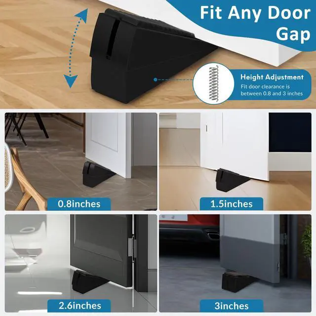 Alt view image 7 of 7 - 2 Pack Heavy Duty Door Stopper, Adjustable Spring Large Stopper, 3 Inches High Tall Wedge Stoppers for Bottom of Door, Door Stop Suits Wood, Carpet, Tiles, Home, Heavy Door, Black