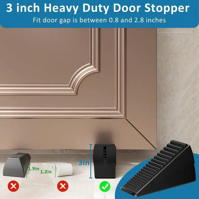 Alt view image 3 of 7 - 2 Pack Heavy Duty Door Stopper, Adjustable Spring Large Stopper, 3 Inches High Tall Wedge Stoppers for Bottom of Door, Door Stop Suits Wood, Carpet, Tiles, Home, Heavy Door, Black
