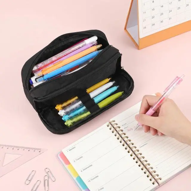 Alt view image 3 of 7 - Large Pencil Case, Big Capacity Pencil Pouch with 2 Compartments, Office Pencil Bag with Zipper, Big Pen Case for Adults (01-Black)