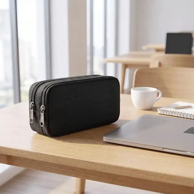 Alt view image 6 of 7 - Large Pencil Case, Big Capacity Pencil Pouch with 2 Compartments, Office Pencil Bag with Zipper, Big Pen Case for Adults (01-Black)