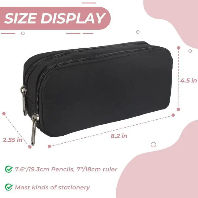 Alt view image 5 of 7 - Large Pencil Case, Big Capacity Pencil Pouch with 2 Compartments, Office Pencil Bag with Zipper, Big Pen Case for Adults (01-Black)