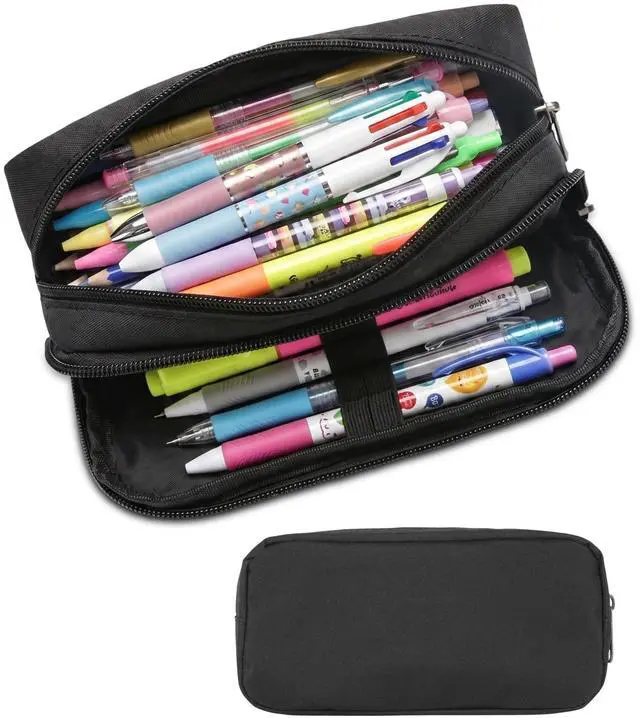 Main image of Large Pencil Case, Big Capacity Pencil Pouch with 2 Compartments, Office Pencil Bag with Zipper, Big Pen Case for Adults (01-Black)