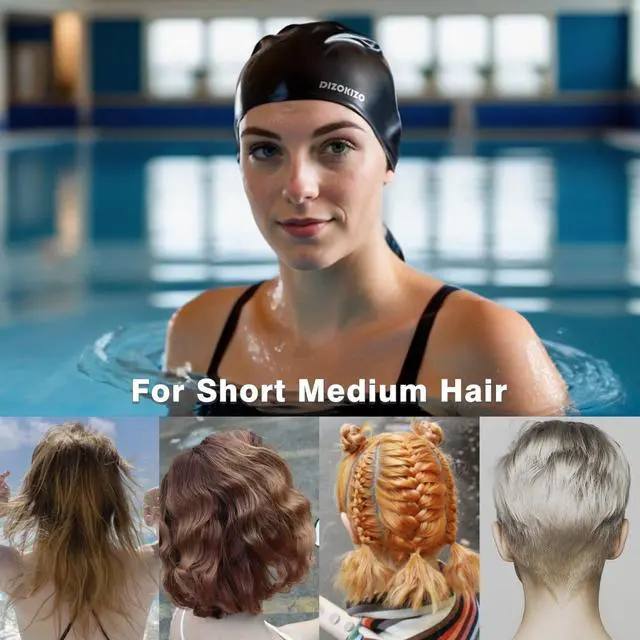 Alt view image 5 of 7 - 2pcs High Elasticity Silicone Swim Cap for Women and Men, Comfortable Non-Slip Swimming Caps for Long and Short Hair, Durable Waterproof Swim Hats for Adults, Keep Hair Dry (Grey & Black)