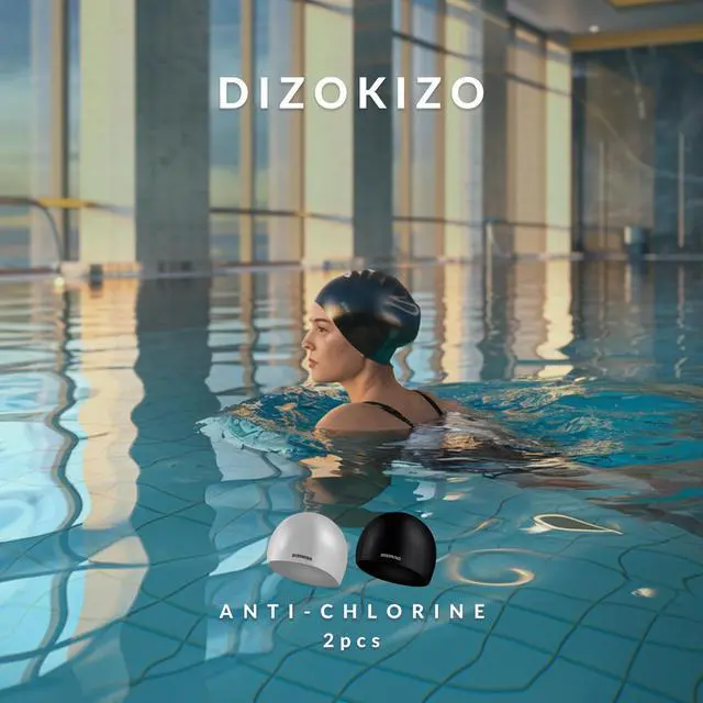 Alt view image 2 of 7 - 2pcs High Elasticity Silicone Swim Cap for Women and Men, Comfortable Non-Slip Swimming Caps for Long and Short Hair, Durable Waterproof Swim Hats for Adults, Keep Hair Dry (Grey & Black)