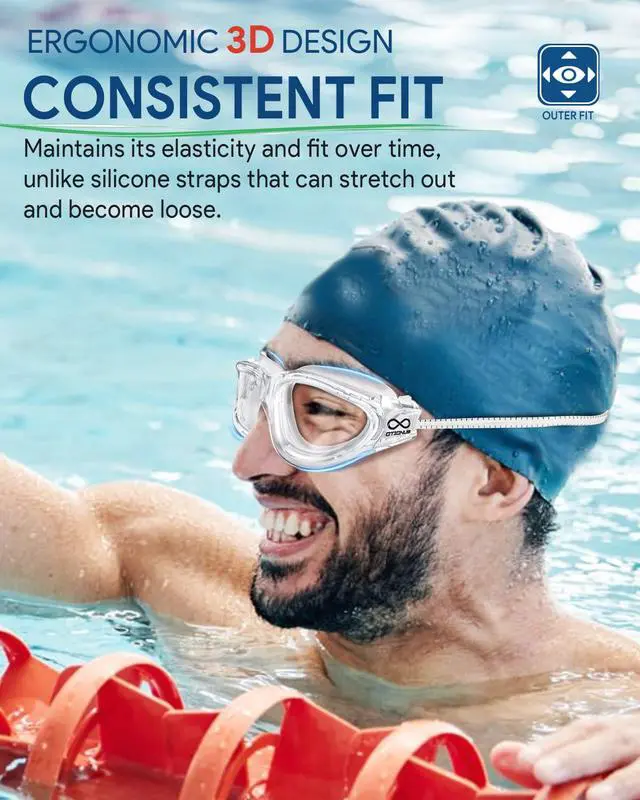 Alt view image 6 of 7 - Swim Goggles, Polarized Adult Swimming Goggles Bungee Strap No Hair Pulling Anti-fog Pool Goggles for Men Women