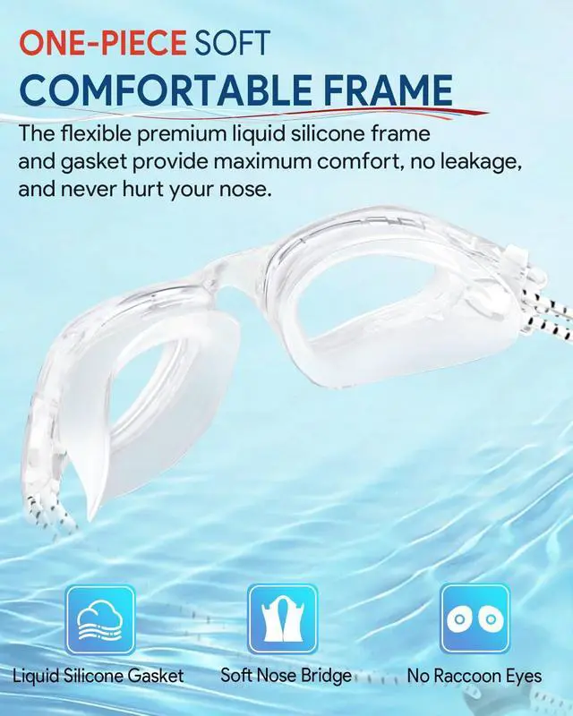 Alt view image 7 of 7 - Swim Goggles, Polarized Adult Swimming Goggles Bungee Strap No Hair Pulling Anti-fog Pool Goggles for Men Women