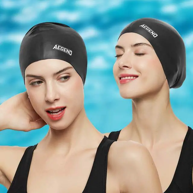 Alt view image 7 of 7 - Swim Caps for Long Hair, Durable Silicone Swimming Caps for Women Men Adults Youths, Easy to Put On and Off, Waterproof Swim Hats Bathing Caps to Keep Hair Dry, 1 Pack, Black