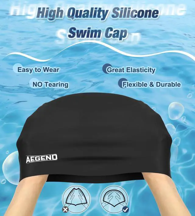 Alt view image 4 of 7 - Swim Caps for Long Hair, Durable Silicone Swimming Caps for Women Men Adults Youths, Easy to Put On and Off, Waterproof Swim Hats Bathing Caps to Keep Hair Dry, 1 Pack, Black