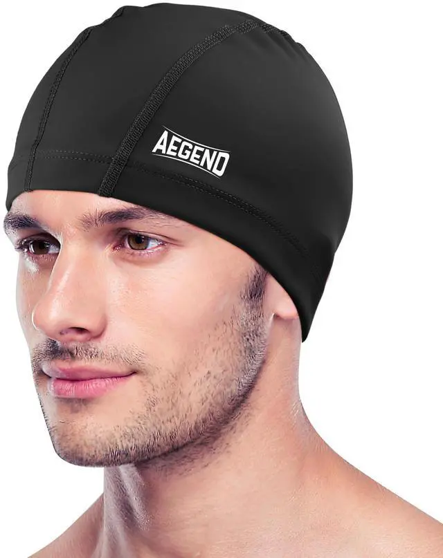 Main image of Fabric Swim Cap, Silicone Waterproof Layer - Breathable Cloth Swimming Cap, Keep Hair Dry with Hight Elasticity for Adult (Black, Medium)