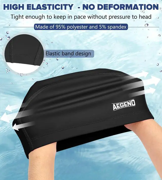 Alt view image 4 of 7 - Fabric Swim Cap, Silicone Waterproof Layer - Breathable Cloth Swimming Cap, Keep Hair Dry with Hight Elasticity for Adult (Black, Medium)