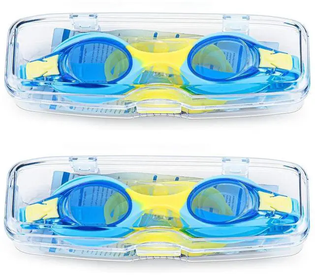 Alt view image 2 of 5 - Portzon Unisex-Child Swim Goggles, Anti Fog No Leaking Clear Vision Water Pool Swimming Goggles, Blue/Yellow, Pack of 2