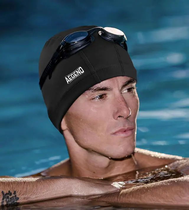 Alt view image 7 of 7 - Fabric Swim Cap, Silicone Waterproof Layer - Breathable Cloth Swimming Cap, Keep Hair Dry with Hight Elasticity for Adult (Black, Medium)