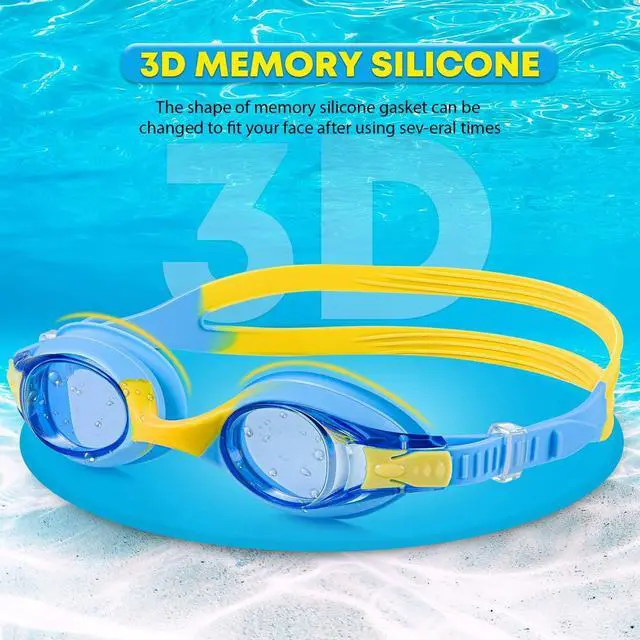 Alt view image 3 of 5 - Portzon Unisex-Child Swim Goggles, Anti Fog No Leaking Clear Vision Water Pool Swimming Goggles, Blue/Yellow, Pack of 2