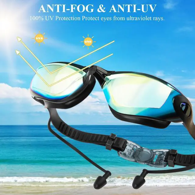 Alt view image 2 of 7 - Swim Goggles,Swimming Goggles No Leaking Anti Fog UV Full Protection with Nose Clip Earplugs,Swim Pool Goggles for Adult Men Women Youth