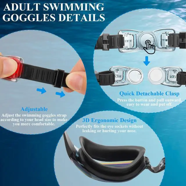 Alt view image 7 of 7 - Swim Goggles,Swimming Goggles No Leaking Anti Fog UV Full Protection with Nose Clip Earplugs,Swim Pool Goggles for Adult Men Women Youth