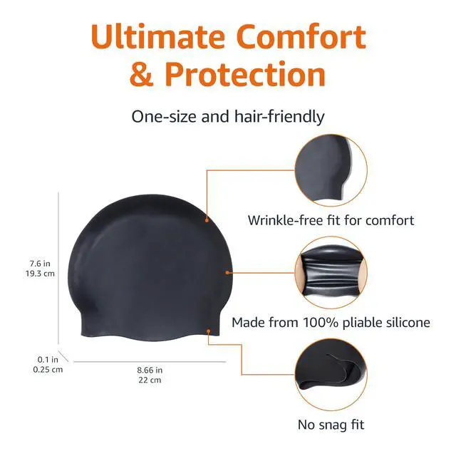 Alt view image 2 of 6 - Silicone Swim Cap to Keep Hair Dry, Unisex, Soft, Wrinkle-Free, Strong, Easy to Put On and Off, Black, 1-Pack