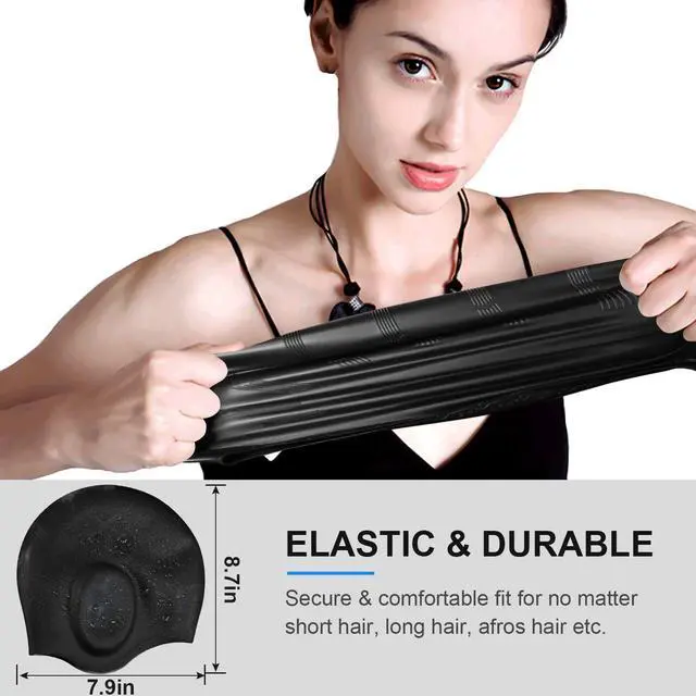 Alt view image 3 of 6 - Swimming Cap, Silicone Swim Cap for Women Men, Durable Non-Slip Waterproof Swim Cap Protect Ears, Long Hair for Adults, Older Kids