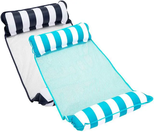 Main image of 4-in-1 Monterey Hammock Pool Float & Water Hammock, Multi-Purpose, Inflatable Pool Floats for Adults, Patented Thick, Non-Stick PVC Material, One Light Blue & One Navy/White Stripe, 2-Pack