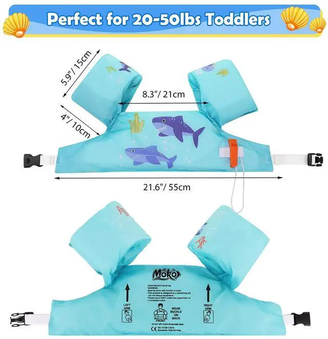 Alt view image 4 of 6 - Swim Arm Band for Kids 20-30-40-50lbs, Toddler Swim Vest Cute Cartoon Swimming Wings Pool Floats Sleeve Children Water Sports Learning Swim Training Equipment, Blue