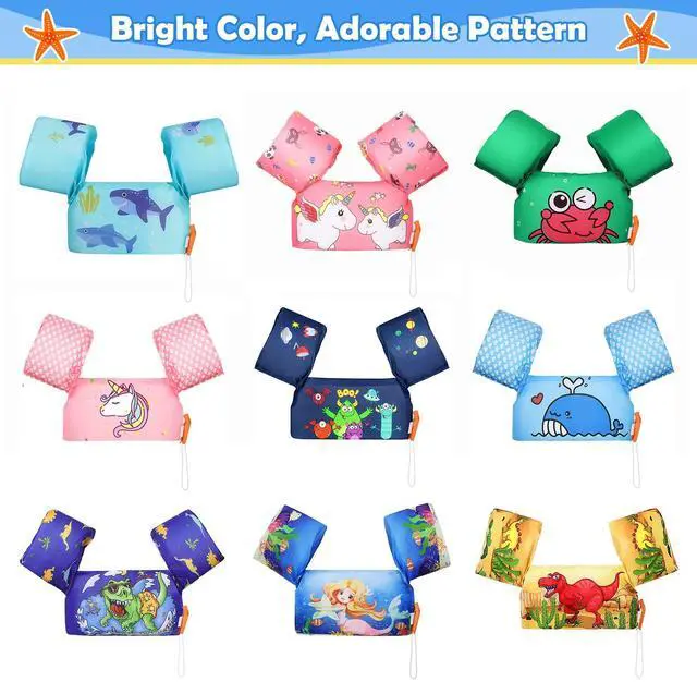 Alt view image 5 of 6 - Swim Arm Band for Kids 20-30-40-50lbs, Toddler Swim Vest Cute Cartoon Swimming Wings Pool Floats Sleeve Children Water Sports Learning Swim Training Equipment, Blue