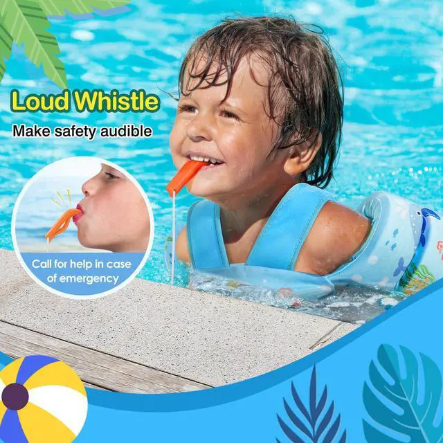 Alt view image 3 of 5 - Toddler Swim Vest for Kids, Swim Arm Floaties 22-66 lbs Boys and Girls Cartoon Swimming Water Wings Pool Float Vests Sleeves Shoulder Straps Arm Band for Children Learn to Swim, Blue Shark
