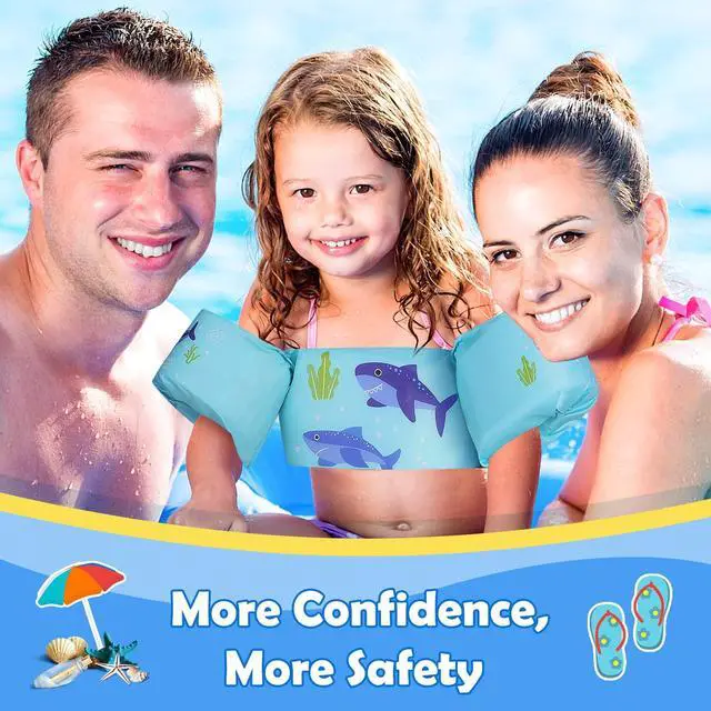 Alt view image 2 of 6 - Swim Arm Band for Kids 20-30-40-50lbs, Toddler Swim Vest Cute Cartoon Swimming Wings Pool Floats Sleeve Children Water Sports Learning Swim Training Equipment, Blue