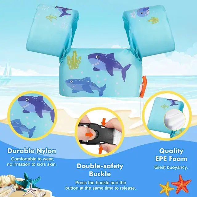 Alt view image 3 of 6 - Swim Arm Band for Kids 20-30-40-50lbs, Toddler Swim Vest Cute Cartoon Swimming Wings Pool Floats Sleeve Children Water Sports Learning Swim Training Equipment, Blue