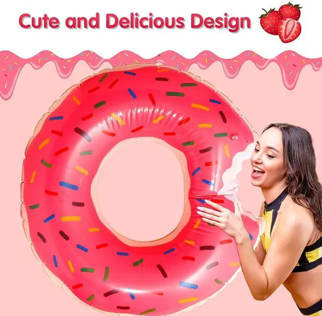 Alt view image 3 of 6 - Pool Floats Donut Inflatables 23.4" Donut Pool Floats for Kids Donut Floatie Doughnut Pool Float Donut Swimming Ring for Beach Pool, 1Pcs, Pink
