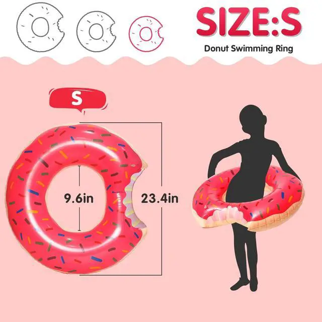 Alt view image 2 of 6 - Pool Floats Donut Inflatables 23.4" Donut Pool Floats for Kids Donut Floatie Doughnut Pool Float Donut Swimming Ring for Beach Pool, 1Pcs, Pink