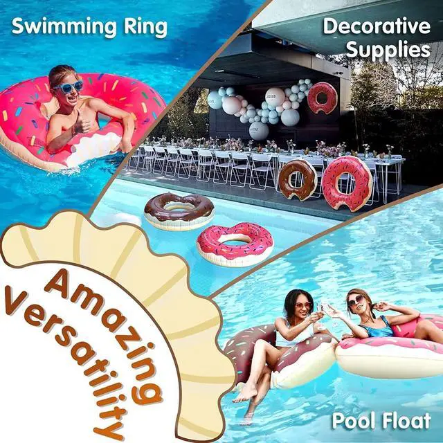 Alt view image 4 of 6 - Pool Floats Donut Inflatables 23.4" Donut Pool Floats for Kids Donut Floatie Doughnut Pool Float Donut Swimming Ring for Beach Pool, 1Pcs, Pink